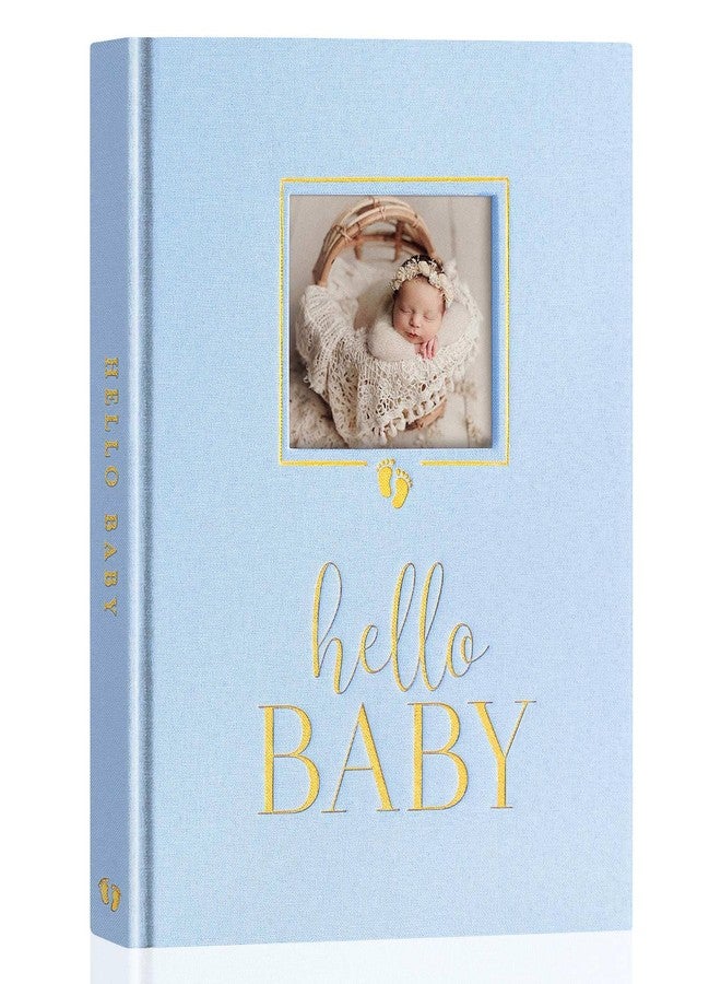 Lanpn Newborn Baby Memory Book, Baby First 5 Year Keepsake Gift with DIY Window, Linen Baby Memories Journal Scrapbook Photo Book, Baby Milestone Album for Boy Girl New Parents (Blue, 154 Pages) - Image 1